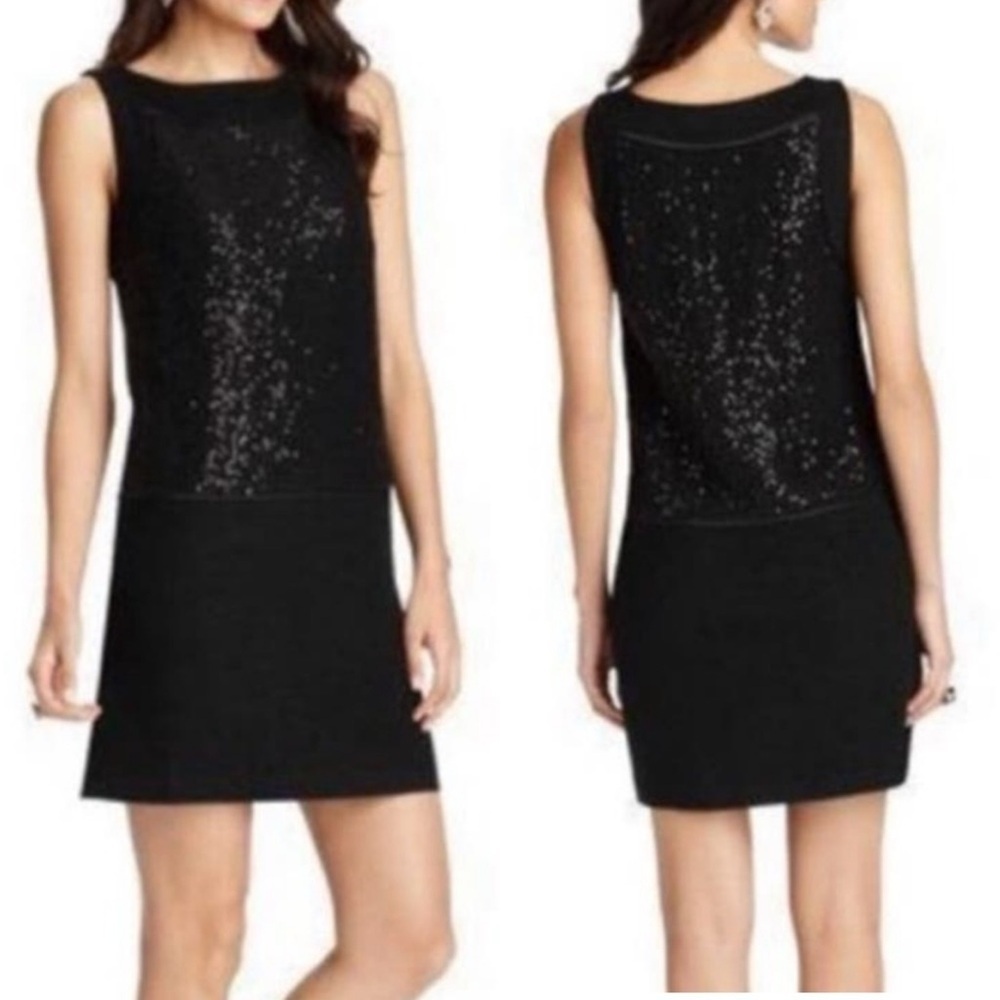 Loft Sequined Sleeveless Shift Dress Wool Blend Size 14